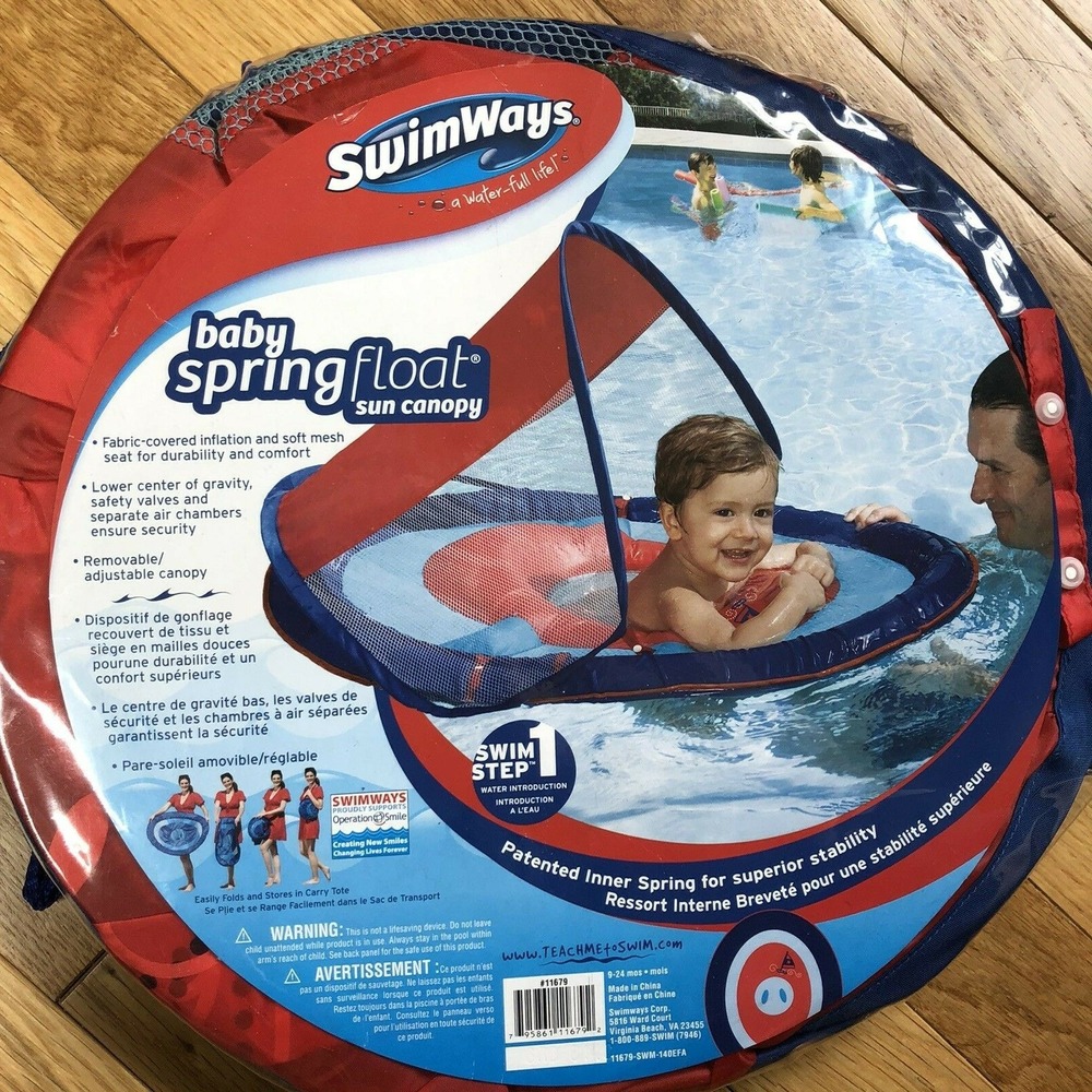 SwimWays Baby Spring‎ Float With Sun Canopy Red Blue 9-24 Months NEW